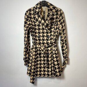 Vertigo Paris Womens Houndstooth Double Breasted Trench Coat Brown XS Belted